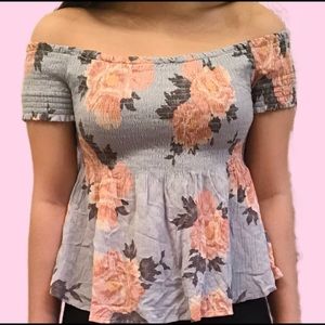 Kendall + Kylie Blue Floral Off The Shoulder Top